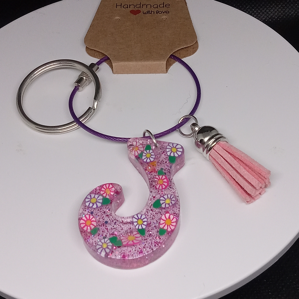 Pink Floral Keychain with Tassel